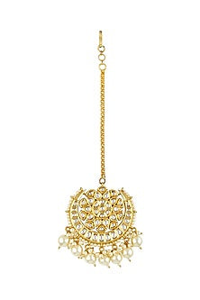 Gold Finish Maang Tikka With Kundan Polki