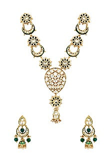 Gold Finish Handcrafted Green Enameled Necklace Set