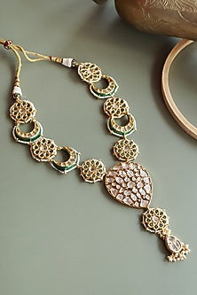 Gold Finish Handcrafted Green Enameled Necklace Set