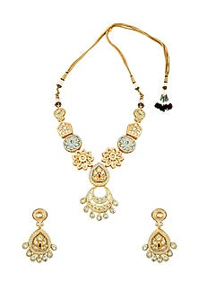 Gold Finish Handcrafted Blue Enameled Necklace Set