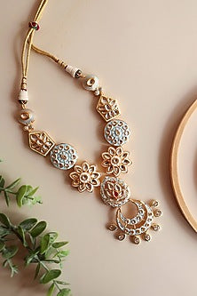 Gold Finish Handcrafted Blue Enameled Necklace Set