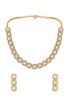 Gold Finish Handcrafted Pink Enameled Necklace Set