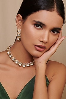 Gold Finish Handcrafted Pink Enameled Necklace Set
