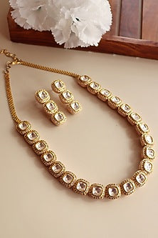Gold Finish Handcrafted Pink Enameled Necklace Set