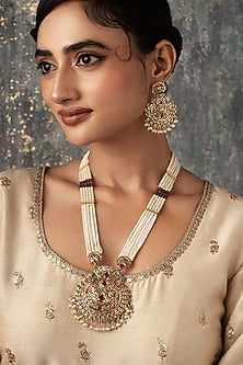 Gold Plated Multi-Colored Semi-Precious Stone & Jadau Long Necklace Set