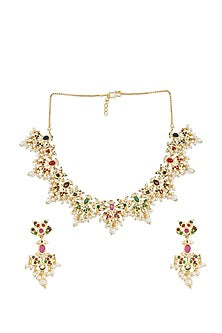 Gold Plated Multi-Colored Mosaic Stone Necklace Set