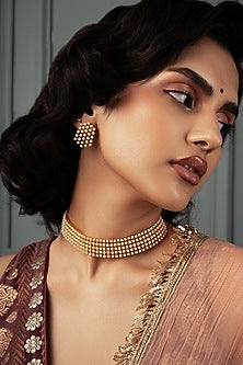 Gold Plated Pearl Choker Necklace Set
