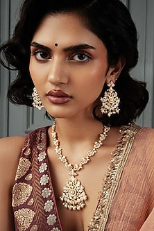 Gold Plated Pearl & Jadau Necklace Set