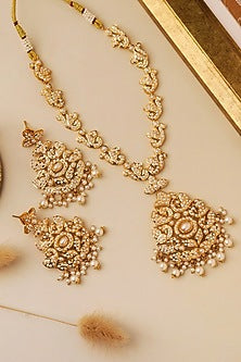 Gold Plated Pearl & Jadau Necklace Set