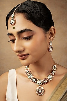 Gold Plated Kundan Polki Enameled Necklace Set