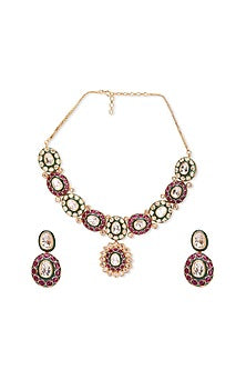Gold Plated Kundan Polki Enameled Necklace Set