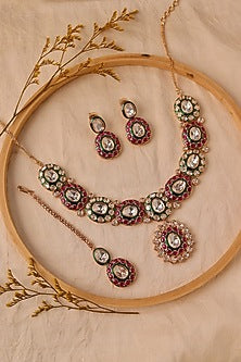 Gold Plated Kundan Polki Enameled Necklace Set