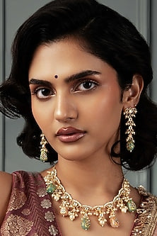Gold Plated Pastel Droplet & Semi-Precious Stone Necklace Set