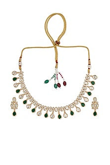 Gold Plated Green Droplet & Semi-Precious Stone Necklace Set