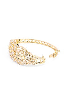 Gold Plated White Semi-Precious Stone & Jadau Floral Bangle
