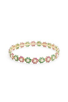 Gold Plated Multi-Colored Semi-Precious Stone & Floral Motif Bangle