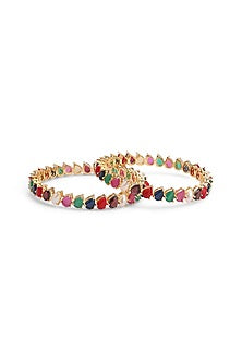 Gold Plated Navratna Stone Bangles (Set Of 2)