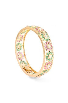 Gold Plated Multi-Colored Semi-Precious Stone Floral Bangle