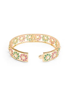 Gold Plated Multi-Colored Semi-Precious Stone Floral Bangle