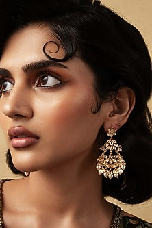 Gold Plated Kundan Polki & Pearl Chandbali Earrings