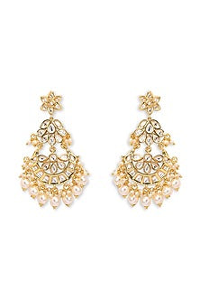 Gold Plated Kundan Polki & Pearl Chandbali Earrings