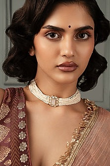 Gold Plated Faux Pearl Choker Necklace