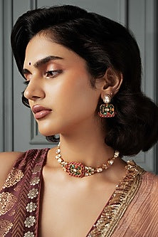 Gold Plated Multi-Colored Semi-Precious Stone Choker Necklace Set