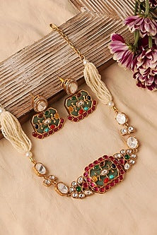 Gold Plated Multi-Colored Semi-Precious Stone Choker Necklace Set