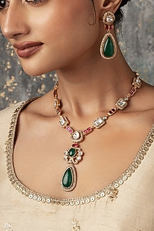 Gold Plated Multi-Colored Semi-Precious Stone Necklace Set