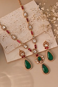 Gold Plated Multi-Colored Semi-Precious Stone Necklace Set