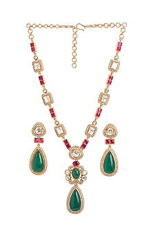 Gold Plated Multi-Colored Semi-Precious Stone Necklace Set
