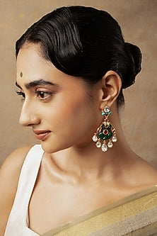Gold Plated Carved Parrot Motif Dangler Earrings