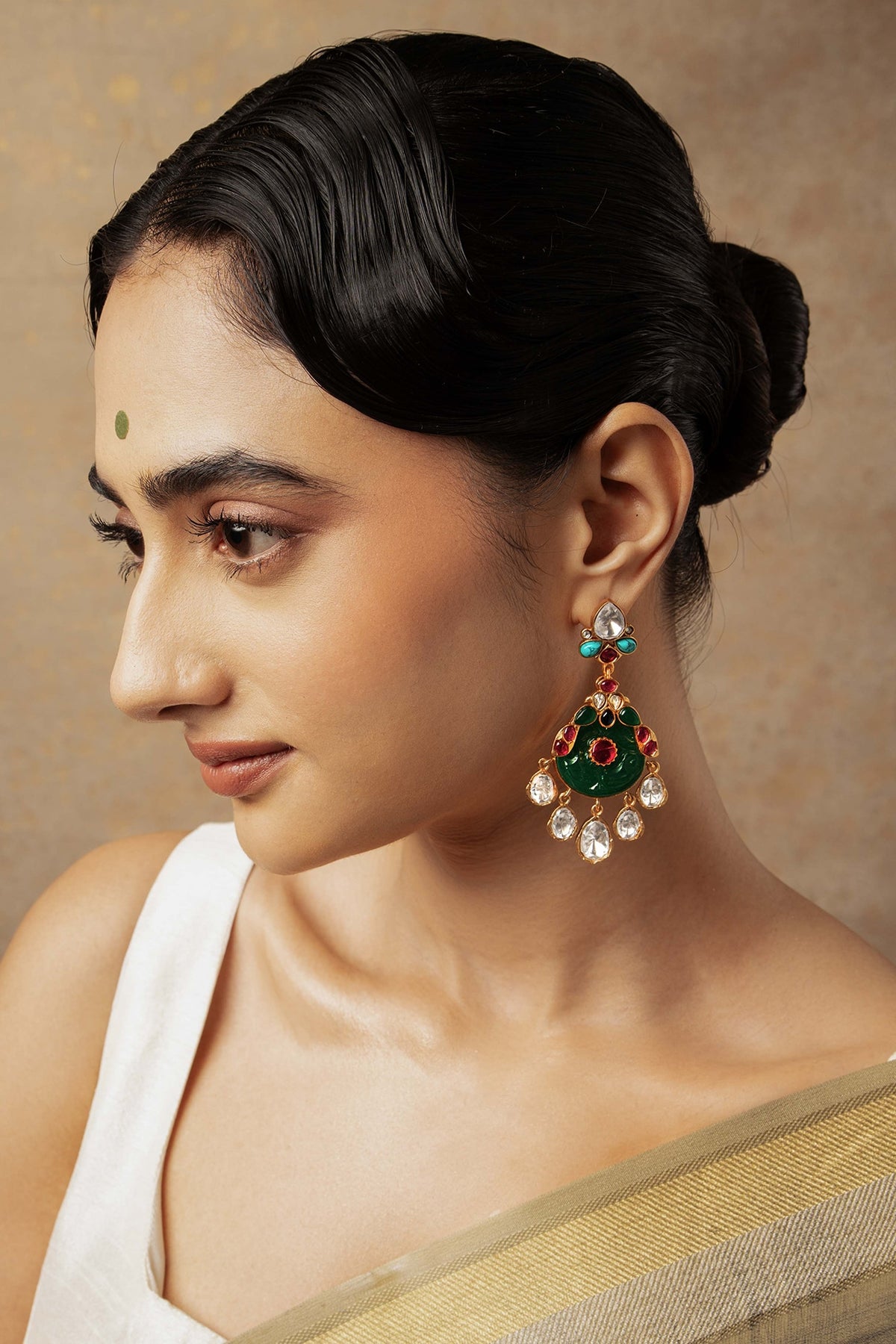 Gold Plated Carved Parrot Motif Dangler Earrings