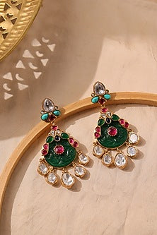 Gold Plated Carved Parrot Motif Dangler Earrings