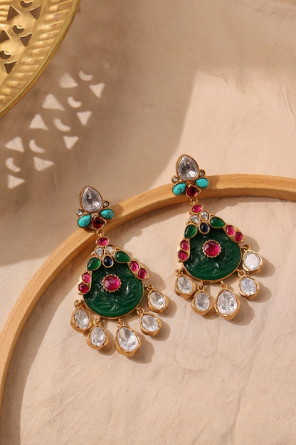 Gold Plated Carved Parrot Motif Dangler Earrings
