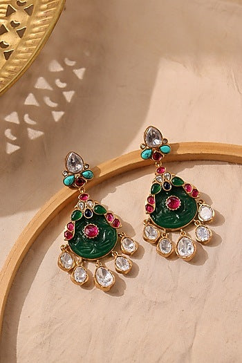 Gold Plated Carved Parrot Motif Dangler Earrings