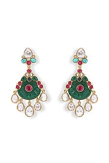 Gold Plated Carved Parrot Motif Dangler Earrings
