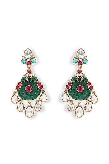 Gold Plated Carved Parrot Motif Dangler Earrings