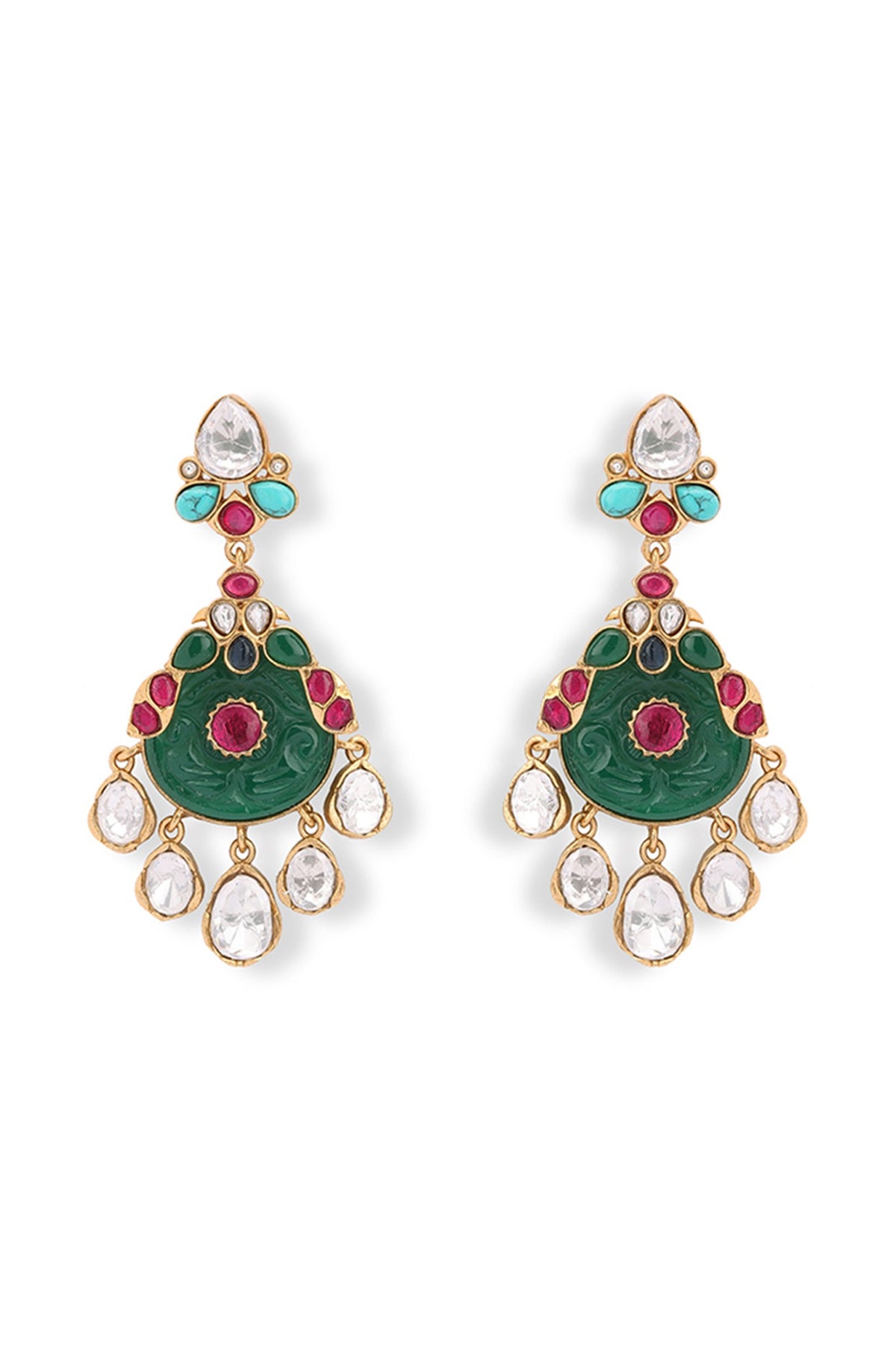 Gold Plated Carved Parrot Motif Dangler Earrings