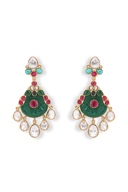 Gold Plated Carved Parrot Motif Dangler Earrings