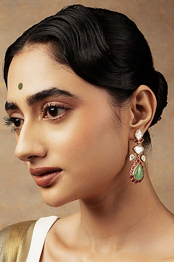 Gold Plated Jade Stone Dangler Earrings