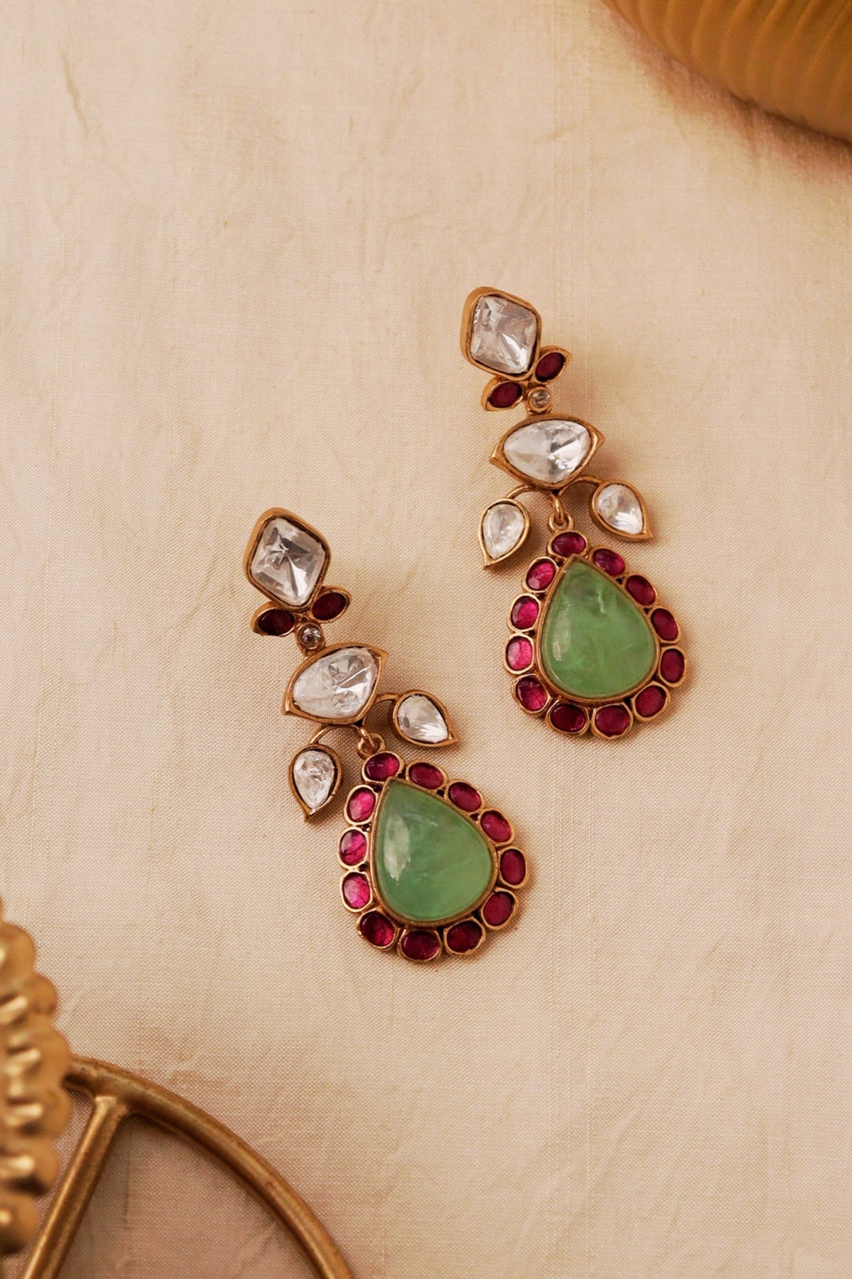 Gold Plated Jade Stone Dangler Earrings