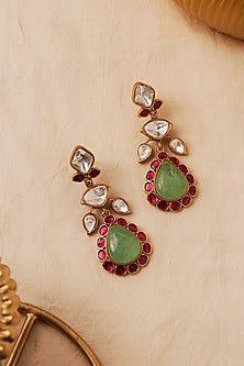 Gold Plated Jade Stone Dangler Earrings