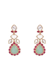 Gold Plated Jade Stone Dangler Earrings