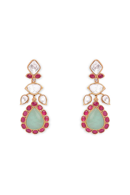 Gold Plated Jade Stone Dangler Earrings