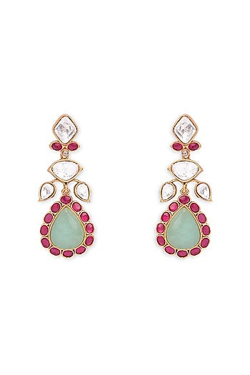 Gold Plated Jade Stone Dangler Earrings