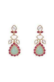 Gold Plated Jade Stone Dangler Earrings