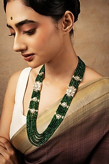 Gold Plated Emerald Green Stone Long Necklace
