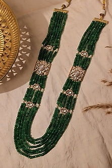 Gold Plated Emerald Green Stone Long Necklace