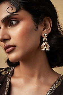 Gold Plated Kundan Polki Dew Drop Jhumka Earrings